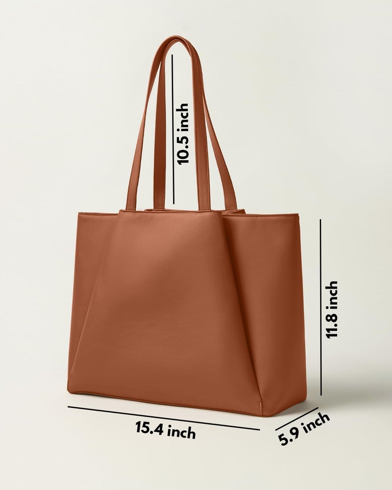 Apryl Work Tote Bags for Women 15.6 Inch - Laptop Tote Bag with Zip Compartments - Large PU Leather Office Purse Computer Briefcase - Image 5